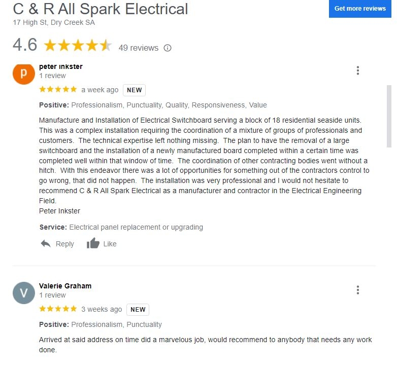 Positive Feedback for C & R All Spark Electrical